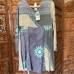 Hary Dary Artistic Long Sleeve Dress in Gray and Teal